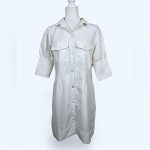NWT Gretchen Scott white button-front
"Swagger" shirtdress with puff sleeves